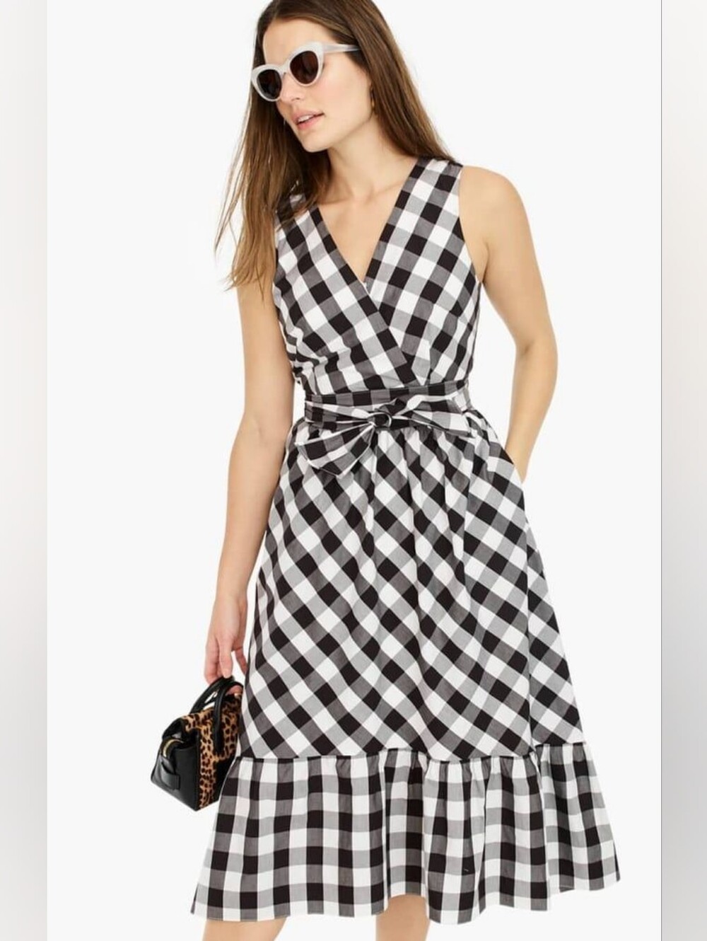 J.Crew Sleeveless Faux-wrap Dress in Gingham Cotton Poplin